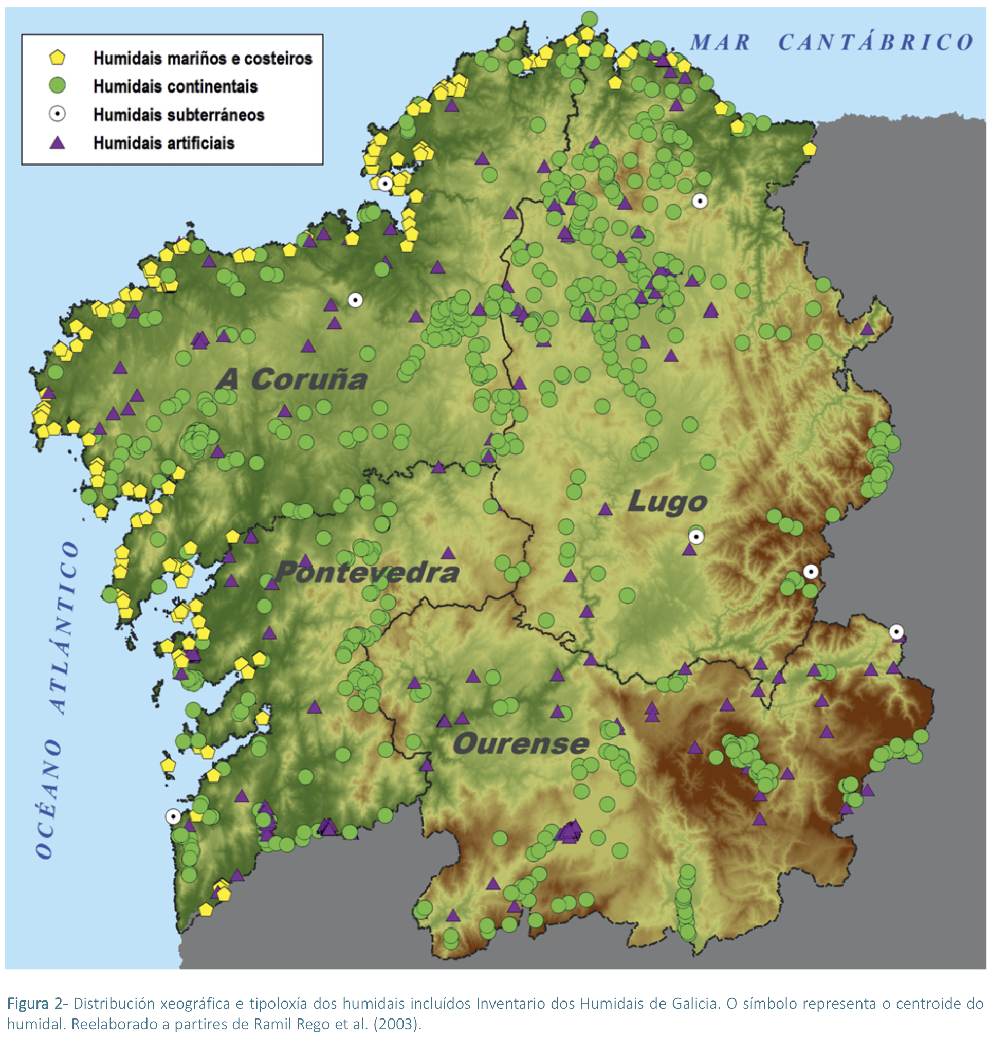 Mapa dos humidais de Galiza. IBADER